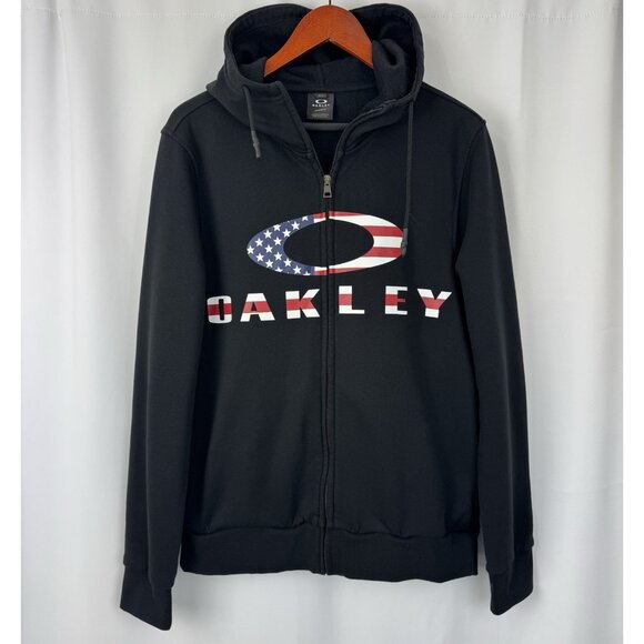 Oakley Bark FZ Zip Up Hoodie Jacket  American Flag Print Logo Mens Size Large - Picture 1 of 8